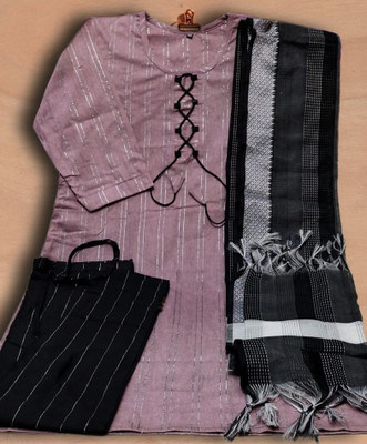 Stylish Fancy Cloth Striped, Self Design Kurta, Trouser/Pant & Dupatta Set