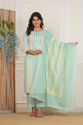 Paardini Striped Kurta, Trouser/Pant & Dupatta Set