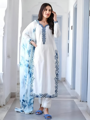 Vaidehi Fashion Embroidered Kurta, Trouser/Pant & Dupatta Set