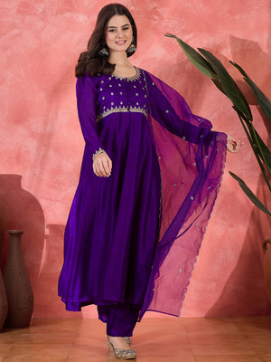 Sangria Embroidered Kurta, Trouser/Pant & Dupatta Set