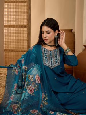Sangria Embroidered Kurta, Trouser/Pant & Dupatta Set