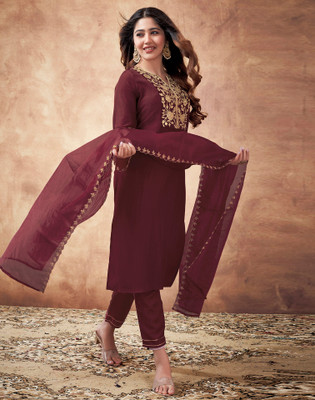 Skylee Embellished, Embroidered, Self Design Kurta, Palazzo & Dupatta Set