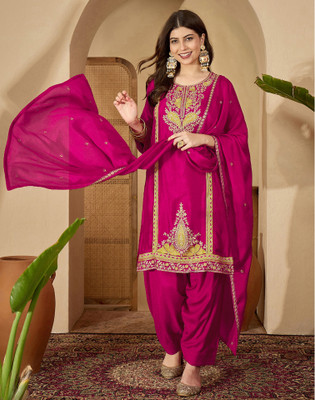 Skylee Embroidered, Embellished, Printed Kurta, Patiala & Dupatta Set