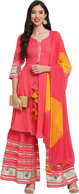 Rajnandini Striped Kurta, Sharara & Dupatta Set