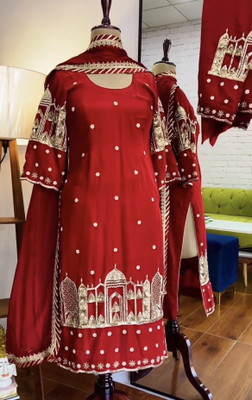 KH Embroidered Anarkali Kurta, Bottom & Dupatta Set