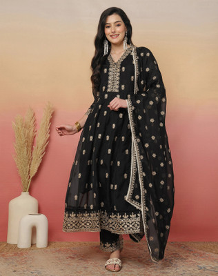 Tasrika Embellished, Embroidered Anarkali Kurta, Bottom & Dupatta Set