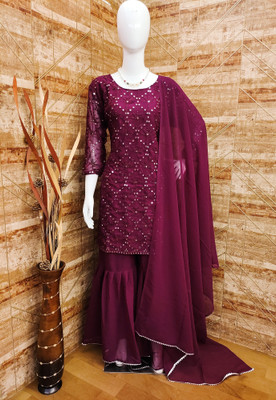 JP FASHION Embroidered Kurta, Sharara & Dupatta Set