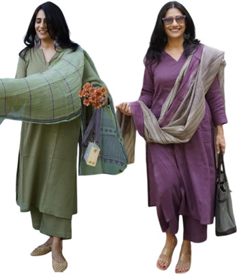 DSK Studio Solid Kurta, Trouser/Pant & Dupatta Set