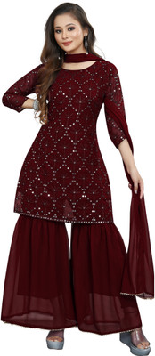 RAHIL ART Embellished Kurta, Sharara & Dupatta Set