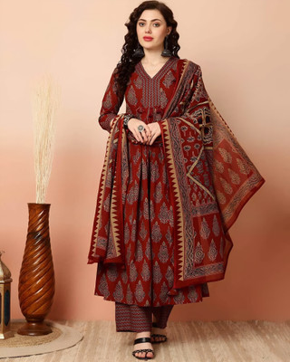 Oumad Floral Print Kurta, Palazzo & Dupatta Set