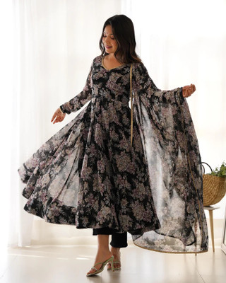 Talavadi Floral Print Anarkali Kurta, Bottom & Dupatta Set
