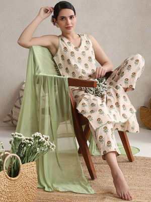 voguebyavantika Floral Print Kurta, Trouser/Pant & Dupatta Set