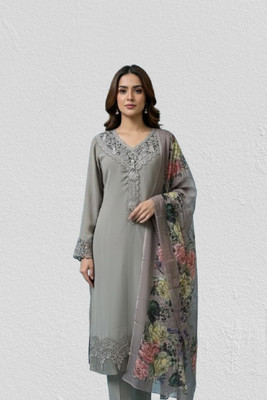 Sylora Embroidered Kurta, Palazzo & Dupatta Set