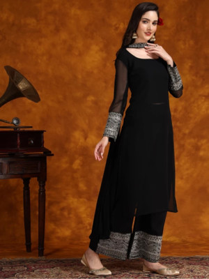 varneeiva Embroidered Kurta, Palazzo & Dupatta Set