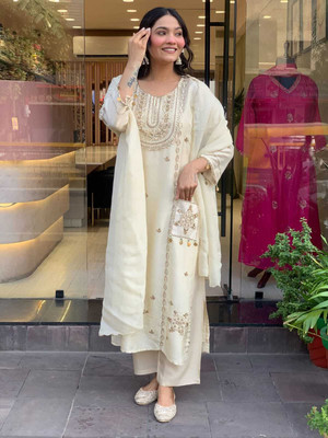 Krisio Embroidered Kurta, Trouser/Pant & Dupatta Set