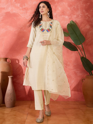 Sangria Embroidered Kurta, Trouser/Pant & Dupatta Set
