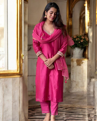 ORRIYA Embroidered Kurta, Trouser/Pant & Dupatta Set