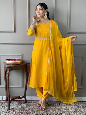 parth Embroidered Kurta, Trouser/Pant & Dupatta Set