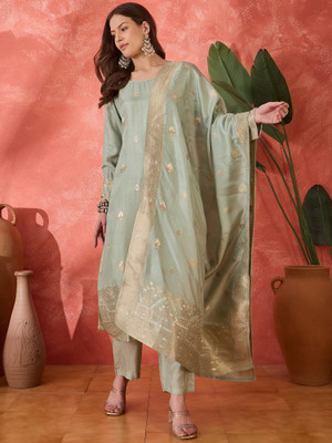 Sangria Embroidered Kurta, Trouser/Pant & Dupatta Set