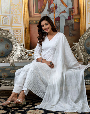 Tasrika Embellished, Embroidered Anarkali Kurta, Bottom & Dupatta Set