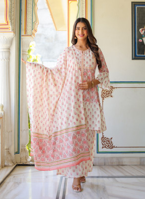 Yash Gallery Floral Print Kurta, Sharara & Dupatta Set