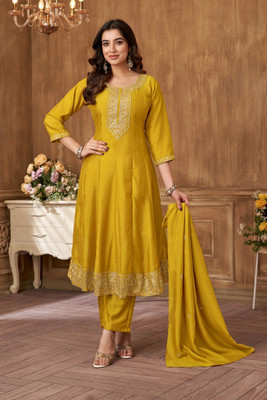 FABZOO Embroidered Anarkali Kurta, Bottom & Dupatta Set