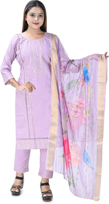 HUDHUD Floral Print, Embroidered Kurta, Salwar & Dupatta Set
