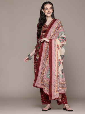 Readiprint Floral Print Kurta, Palazzo & Dupatta Set