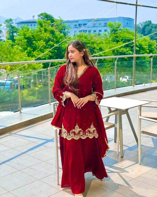 Firewave Embroidered Kurta, Palazzo & Dupatta Set