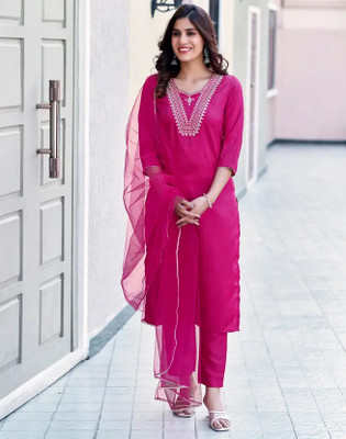 pinfit Embroidered Kurta, Trouser/Pant & Dupatta Set