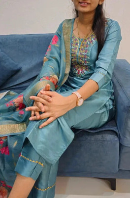HOUSE OF COMMON Embroidered Anarkali Kurta, Bottom & Dupatta Set