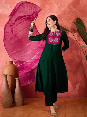 Sangria Embroidered Kurta, Trouser/Pant & Dupatta Set