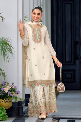 ETSA Embroidered Anarkali Kurta, Bottom & Dupatta Set