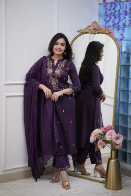 Bhanderi Enterprise Embroidered Kurta, Trouser/Pant & Dupatta Set