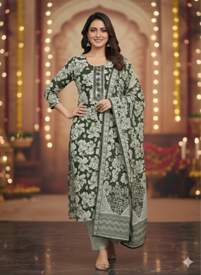 JARAAH COLLECTION Floral Print Anarkali Kurta, Bottom & Dupatta Set