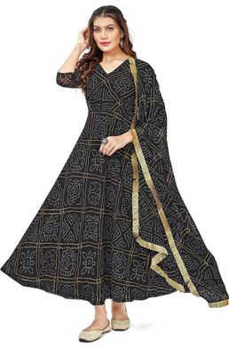 Aether Women Geometric Print Anarkali Kurta(Multicolor)