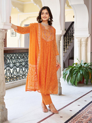 BFASHIONABLES Embroidered Kurta, Dhoti Pant & Dupatta Set