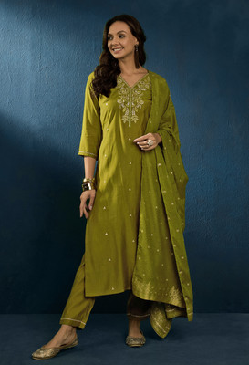 Tasrika Solid Kurta, Trouser/Pant & Dupatta Set