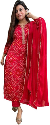 AIMANFABRIC Embroidered, Self Design, Floral Print Kurta, Palazzo & Dupatta Set