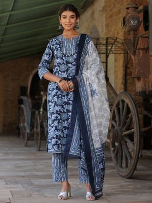 Rain & Rainbow Floral Print Kurta, Trouser/Pant & Dupatta Set