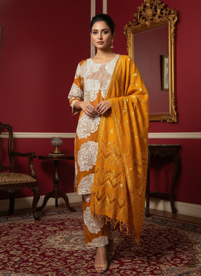 PSSSTYLER Printed Kurta, Palazzo & Dupatta Set