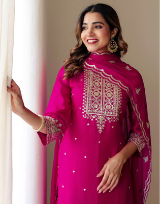 Skylee Embroidered, Embellished Kurta, Patiala & Dupatta Set