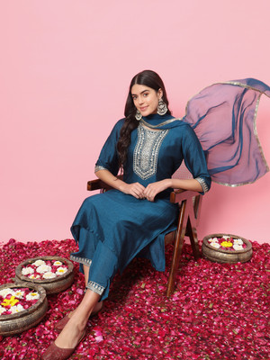 VredeVogel Embroidered Kurta, Trouser/Pant & Dupatta Set