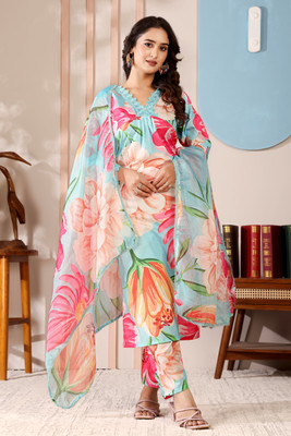 berlino Floral Print Kurta, Trouser/Pant & Dupatta Set