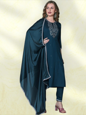 vedu Embroidered, Solid Kurta, Salwar & Dupatta Set