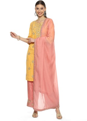 BIBA Embroidered, Embellished Kurta, Palazzo & Dupatta Set