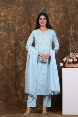 MF HAYAT Embroidered Kurta, Trouser/Pant & Dupatta Set