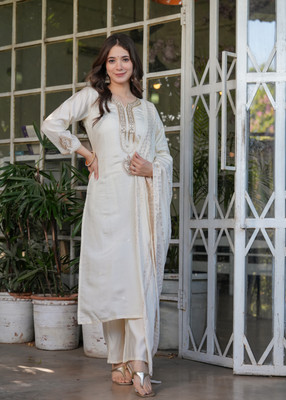 maa creation Embroidered Anarkali Kurta, Bottom & Dupatta Set