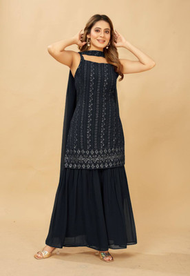 jenswi Embroidered Kurta, Palazzo & Dupatta Set