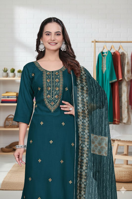 Kurtinic Embroidered, Printed Kurta, Palazzo & Dupatta Set